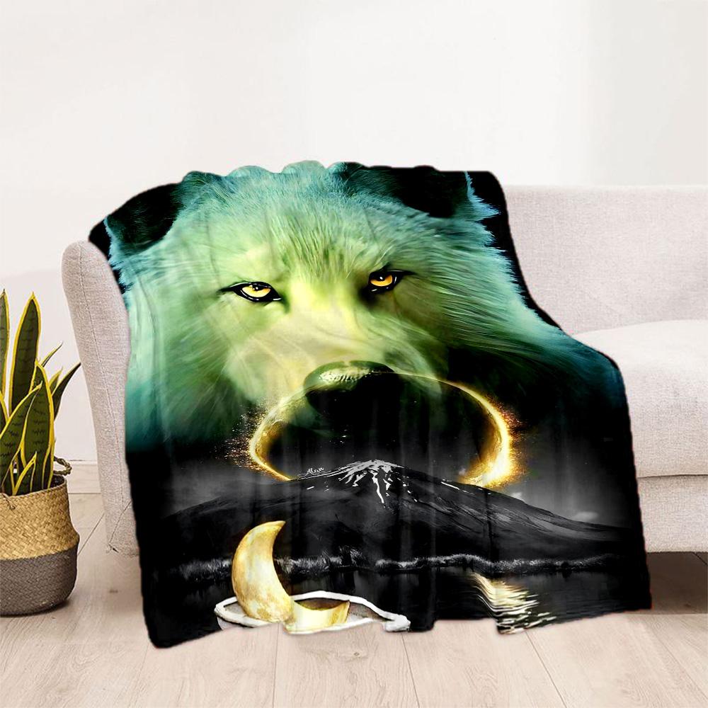 Wolf Moon Reflection Blanket,Suitable for sofas, offices, travel, living rooms, Gifts to relatives and friends, Blanket,Suitable for all seasons.