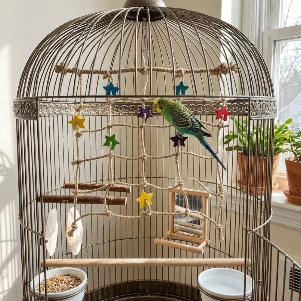 Bird Supply Colorful Star Parrot Climbing Net Safe Flexible Bird Rope Net Durable Bite Resistant Bird Chew Parrot Play