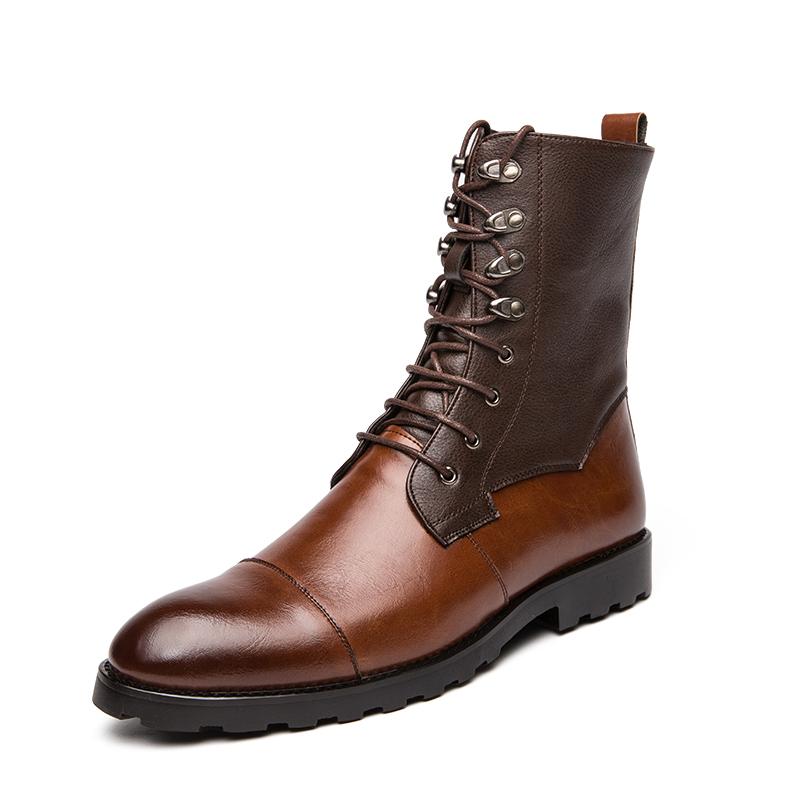 Winter Hot Selling Men's High Top Boots Street Fashion Motorcycle Boots Classic Brown Men's Leather Business Dress Shoes Lace Up
