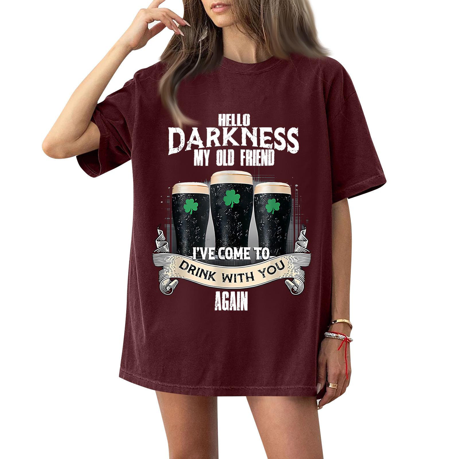

( Darknss My Old Freend) Women s Fashion Casual Short-Sleeve Neck St. Patrick s Day Printed Shirt/T-Shirt Top XL винний