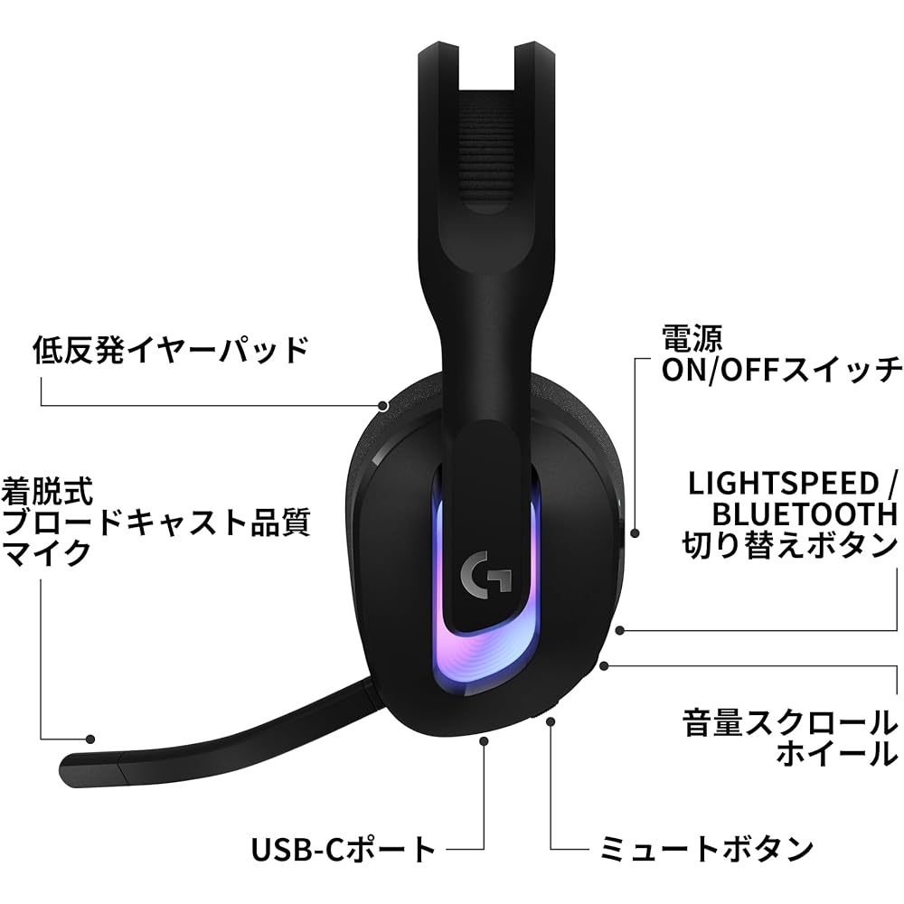 Logicool G G522 Wireless Gaming Headset Lightweight Bluetooth Wired Compatible 90 Hours Battery Life Black