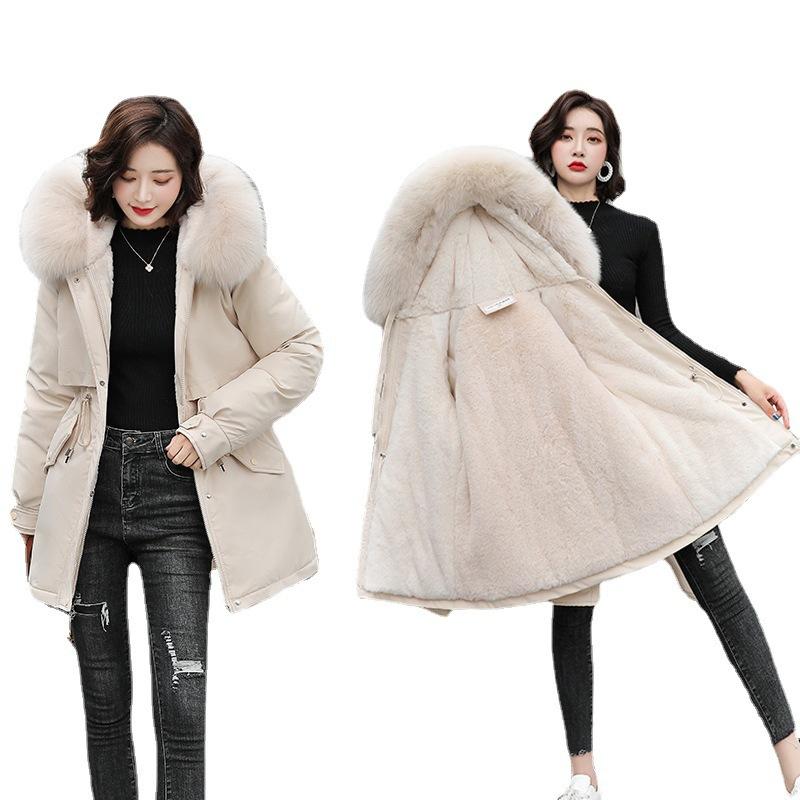 Women Parka Fashion Winter Jacket Slim with Fur Collar Warm Snow Wear Padded Clothes Long Coat Woolen Liner Hooded Parkas