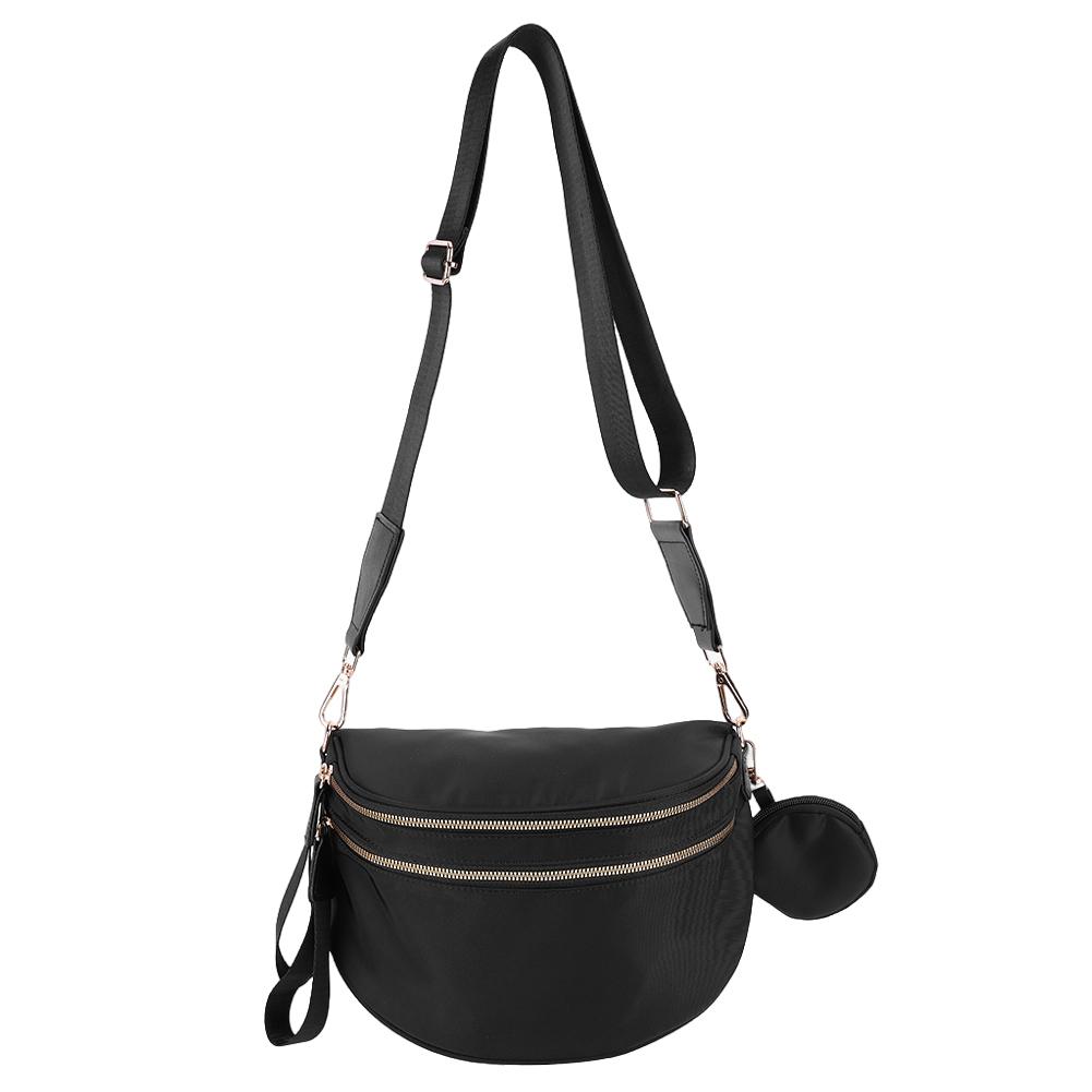 

Women Retro Crossbody Bags Nylon Bum Bag Fashion Sling Shoulder Bag Black Fanny Packs Waist Bag Chest Pack with Earbuds Bag