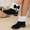 Fashion Winter 2025 Bow Plus Fluffy Hair Mouth Snow Boots Women's Mid-Leg Boots Cotton Shoes