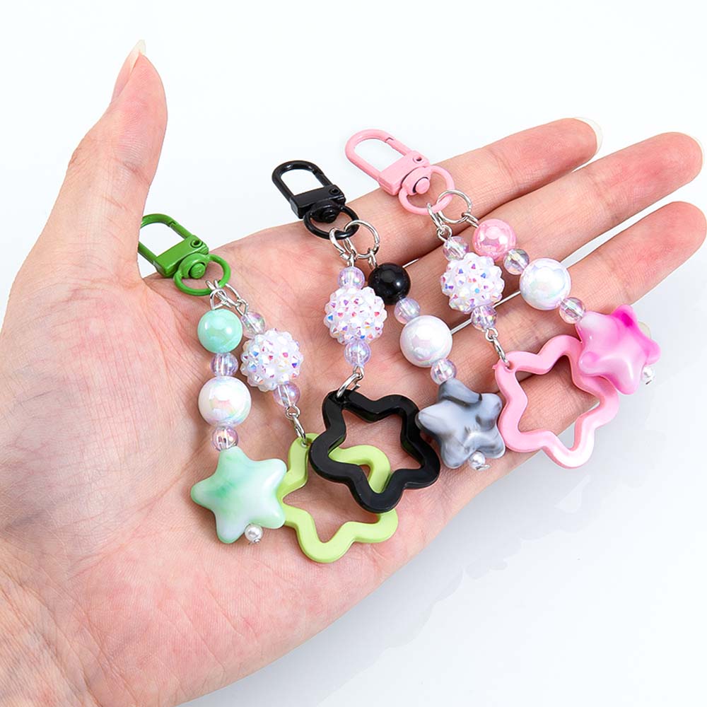 1pc 2pcs Hollow Star Charm Bag Phone Strap Pendant Colorful Acrylic Beads Keychain Accessories Cellphone Lanyard Keyring Jewelry