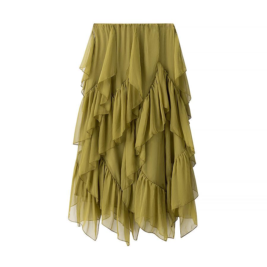 Autumn Asymmetrical Hem Midi Skirt In European and American Style