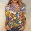Women's Fashion Casual Three-quarter Sleeve Vintage Floral Print Round Neck Top