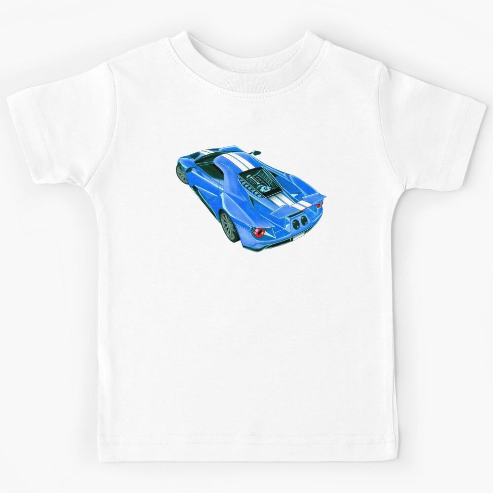 Exclusive drawing modern american supercar blue GT V6 EcoBoost Twin Turbo engine Kids T-Shirt 150