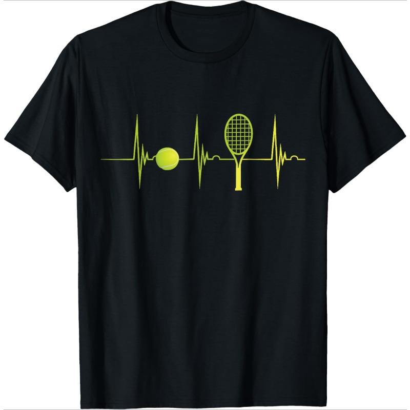 Tennis Heartbeat EKG Racket Ball Graphic T-shirt