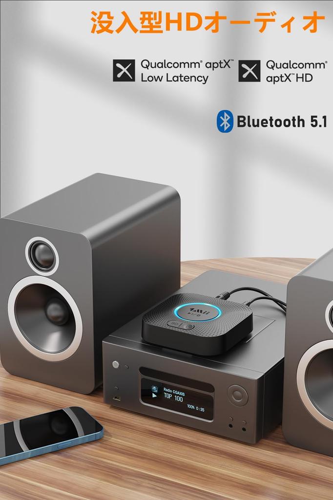 1Mii Bluetooth Receiver Bluetooth Receiver 3D Stereo Sound aptX HD Low Latency for Home Music Streaming Stereo System Ultra Long Receiving Distance