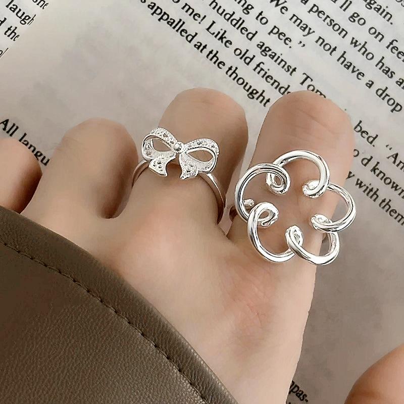Fashionable Adjustable Open Flower Ring: Women's Sweet Bow, Niche Design for Index Finger