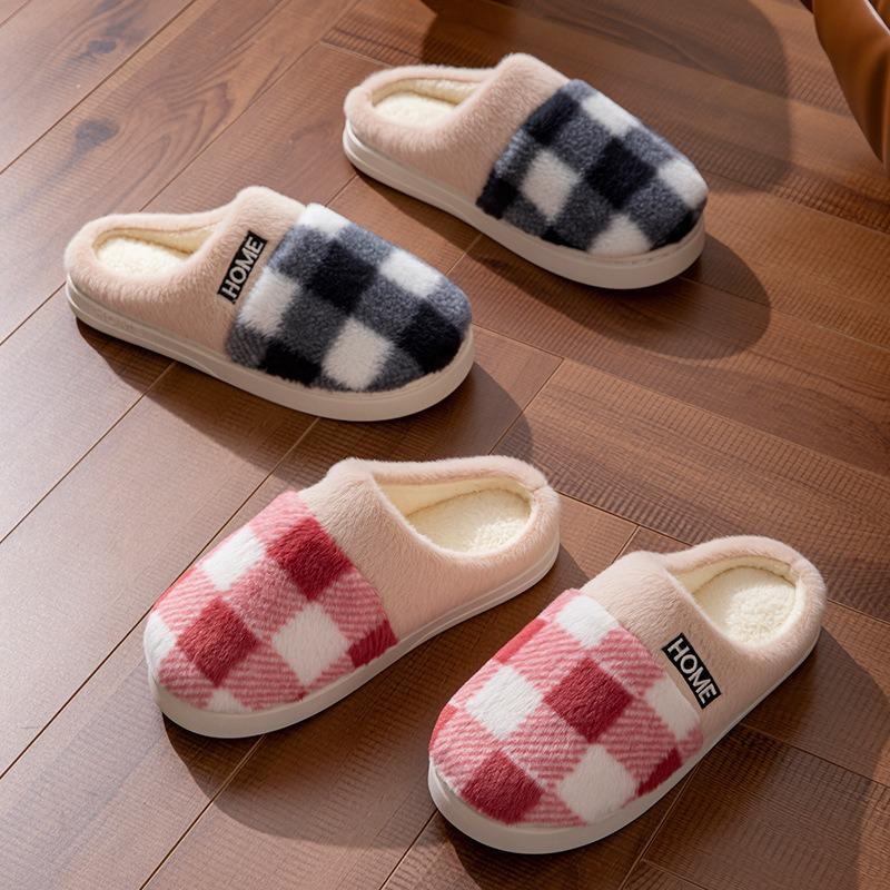 New cotton slippers women's autumn and winter indoor home non-slip velvet warm couple plush cotton drag men's