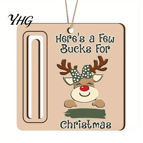 Elk Pattern Xmas Tree Pendants Rustic Santa Reindeer Money Holder Ornament, Wooden Cash Gift Card Creative Ornaments Clip with Slot, Christmas Hanging