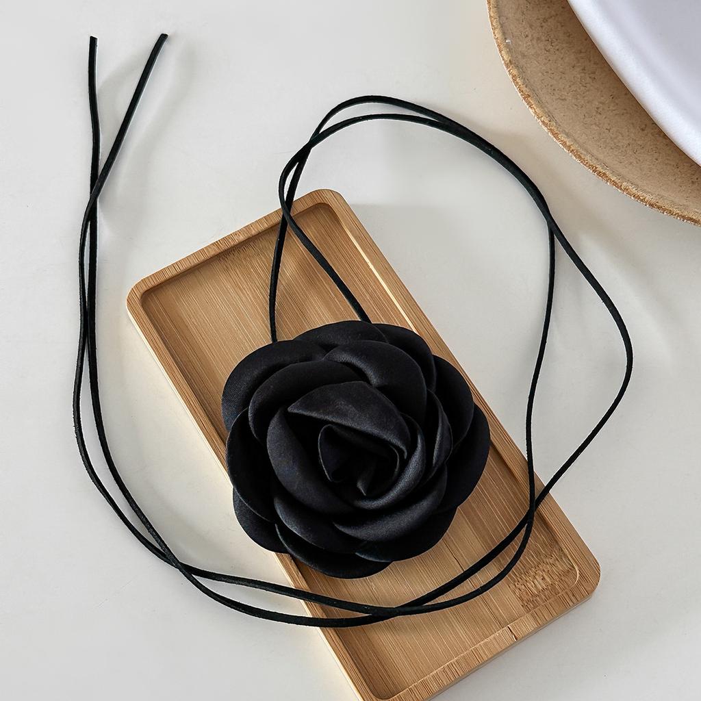 Handmade DIY Multi-purpose Strap Rose Collar, Fabric Flower Design Satin Necklace
