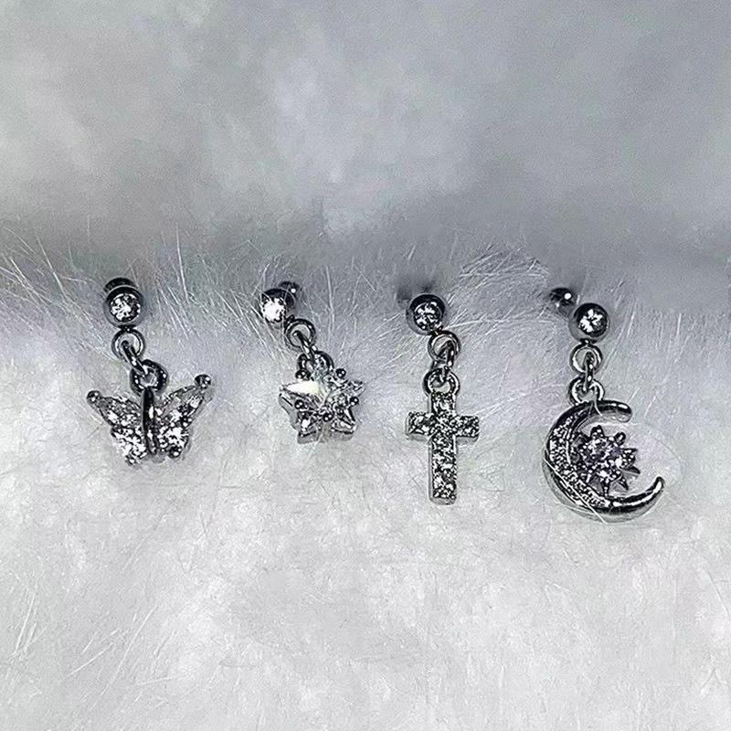 Edelstahl Zirkonia Hantel Knorpelohrringe mit Teufelsteckern, Auf Lager