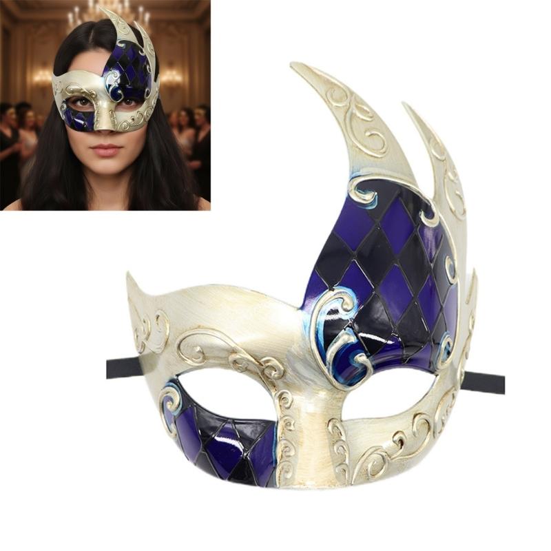 Masquerade Mask Mardi Gras Mask Venetians Mask Plaids Half Face Mask for Halloween Ball Cosplay Performances Props