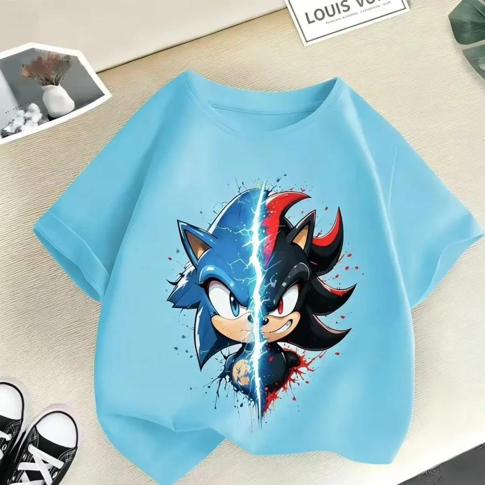 Sonic vs Shadow Kids TShirt  Video Game Tee Short Sleeve Cotton Crewneck Birthday Gift for Boys Soft Breathable Daily Wear