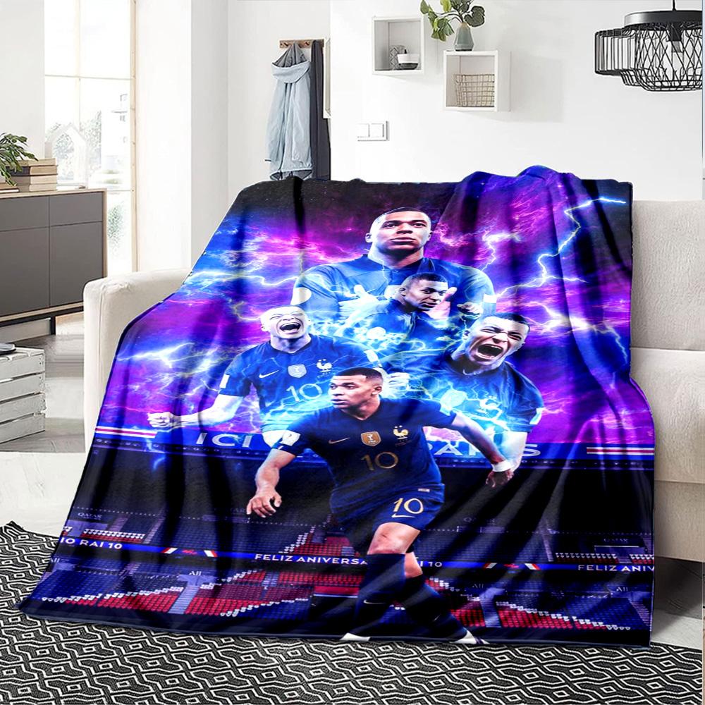 Star Player Kylian Mbappé Blanket Durable Comfort Perfect for Chair Picnics Office for All Occasions Playful Design