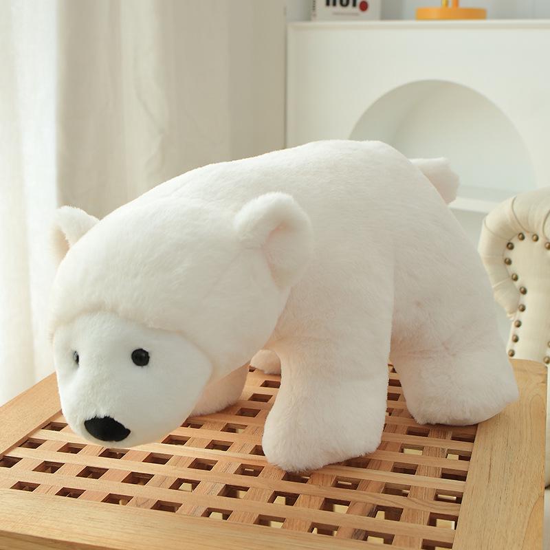 Cute Polar Bear Plush Toy - Lying Down White Bear Comfort Doll for Kids 26cm