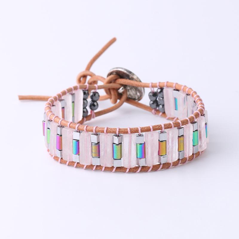 Brățară cu mărgele pătrate lungi țesute manual în stil național Brățară cu mărgele din piatră naturală Brățară înfășurată pentru femei