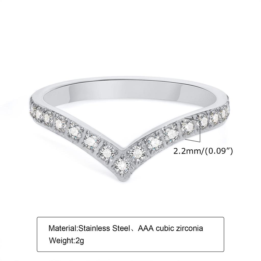 Women's Gold V-Shape Cubic Zirconia Stainless Steel Ring R-665