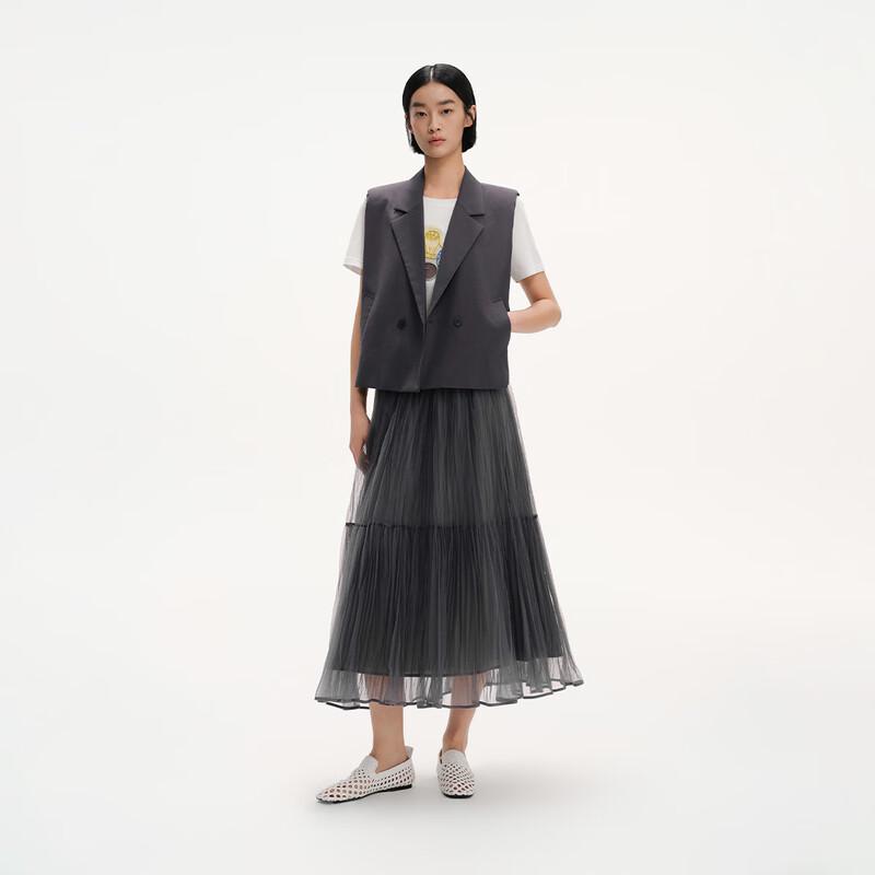 broadcast Women's French Style Mesh Midi Skirt