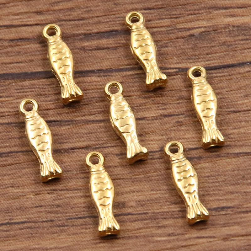 304 Stainless Steel Ocean Life Double-Sided Fish Charms with Real Gold Electroplating