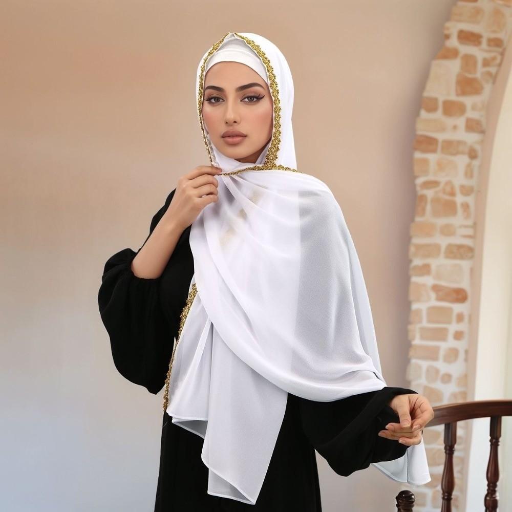 Golden Wave Modest Covering Scarf Chiffon Material Shawl Wrap New Eid al-Fitr Hijab  Arab Style