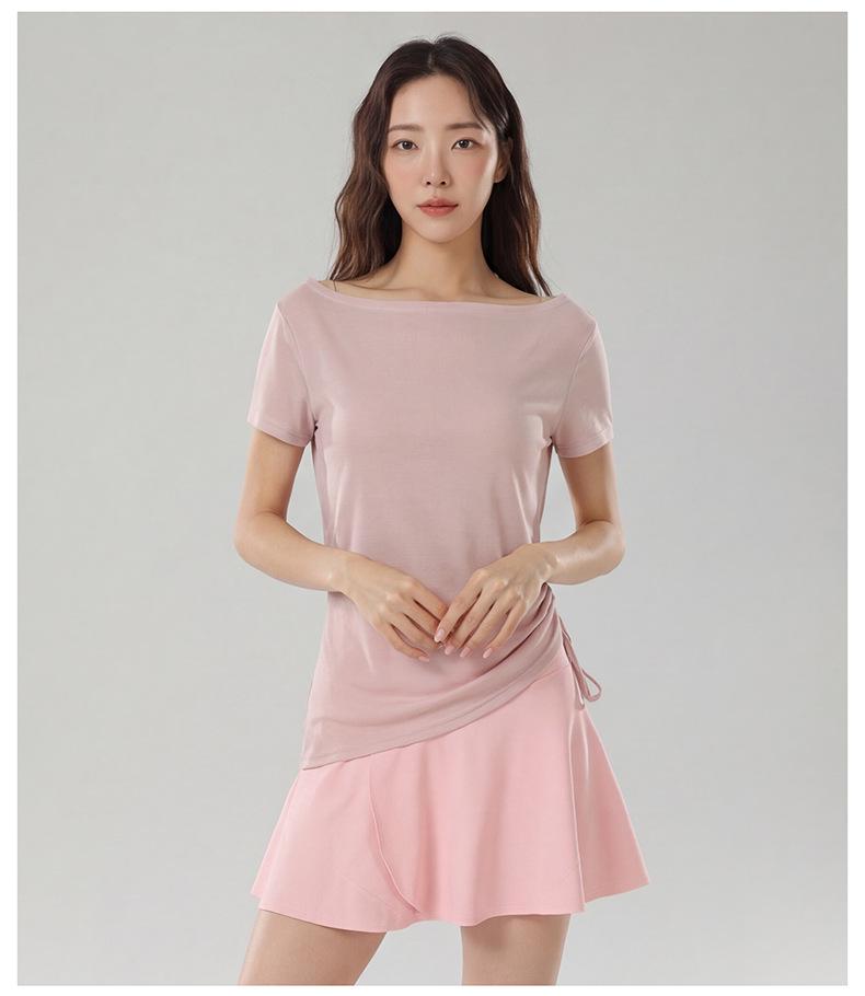 2026 Summer Lyocell Off-Shoulder Slimming Short-Sleeve Women's T-Shirt - Elegant & Versatile