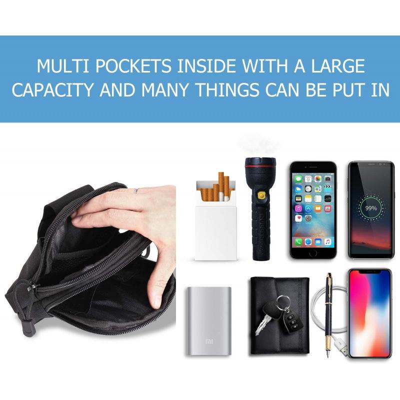 Tactical EDC Pouch Molle Waist Bag With Carabiner Heavy Duty Utility Belt Phone Holster Fits Large Smartphones & Tools