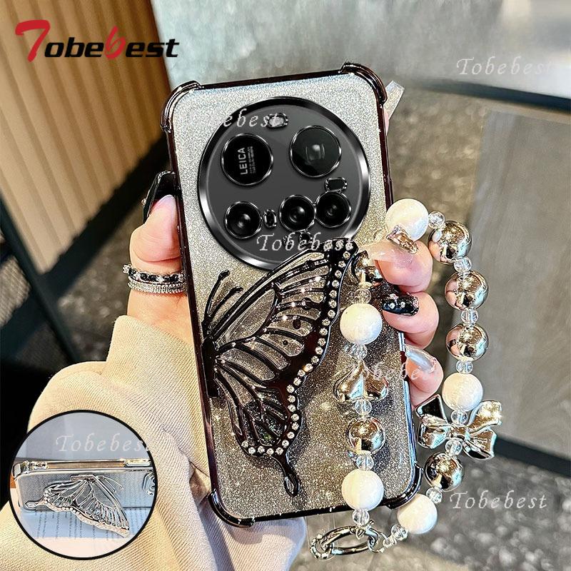 

Блестящий Противоударный Чехол с Покрытием и Браслетом-Бабочкой с Жидким Песком для Xiaomi 16 15 14 Ultra 15S 14T 13 12 11 Lite Pro Силиконовый Чехол Xiaomi 14 Ultra чёрный