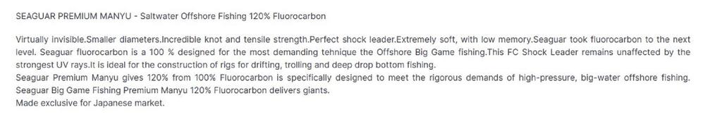 Seaguar Fluorocarbon Manyu Shock Leader Line 30m Size 80 (2793)