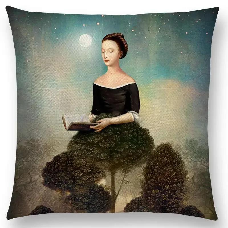 New Elegant Lady Lovely Girl Shakespeare Fantasy Painting Moon Night Swan Dream Trees Cushion Cover Sofa Throw Pillow Case