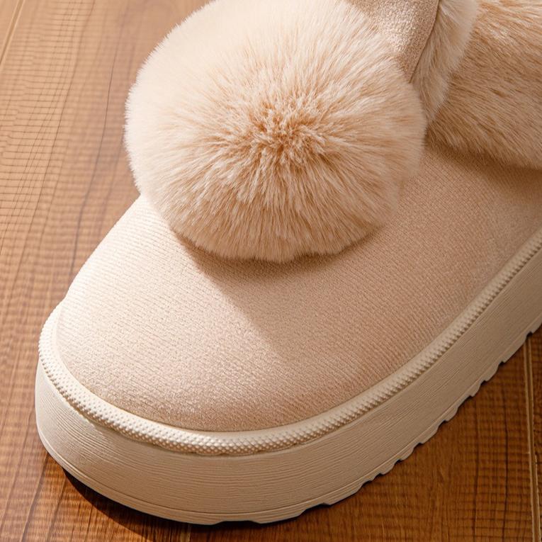 Winter Plush Slippers for Women  Thick Sole House Shoes Cozy Faux Rabbit Fur Indoor Slides with Closed Back