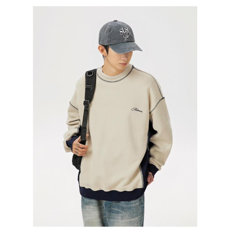 Lässiges Vintage Herren-Sweatshirt mit kontrastfarbenen Flicken, langen Ärmeln und Rundhalsausschnitt