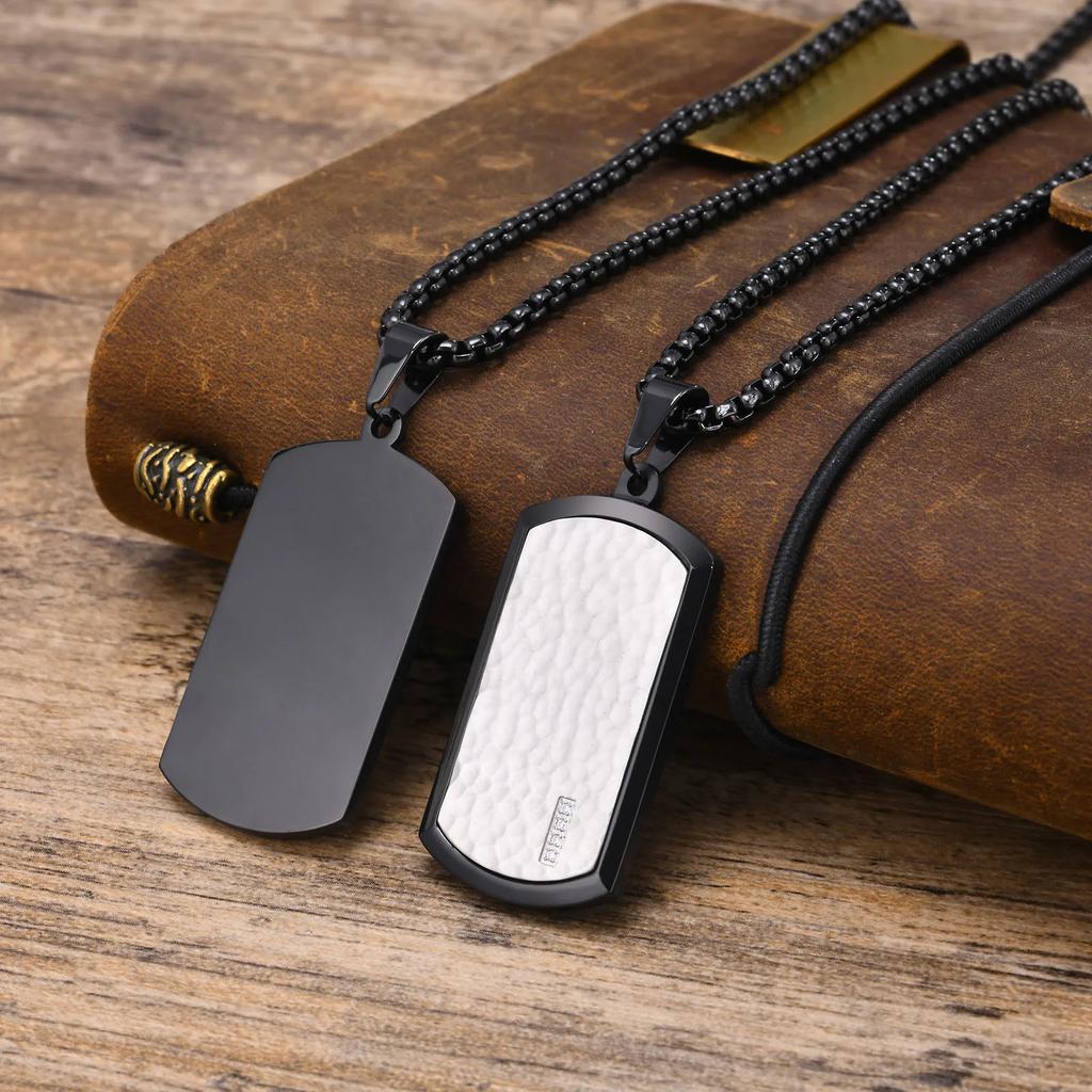 Dog Tag Necklaces for Men Dad Father Papa Husband,Waterproof Stainless Steel Square Pendant with Box Chain Collar Gift
