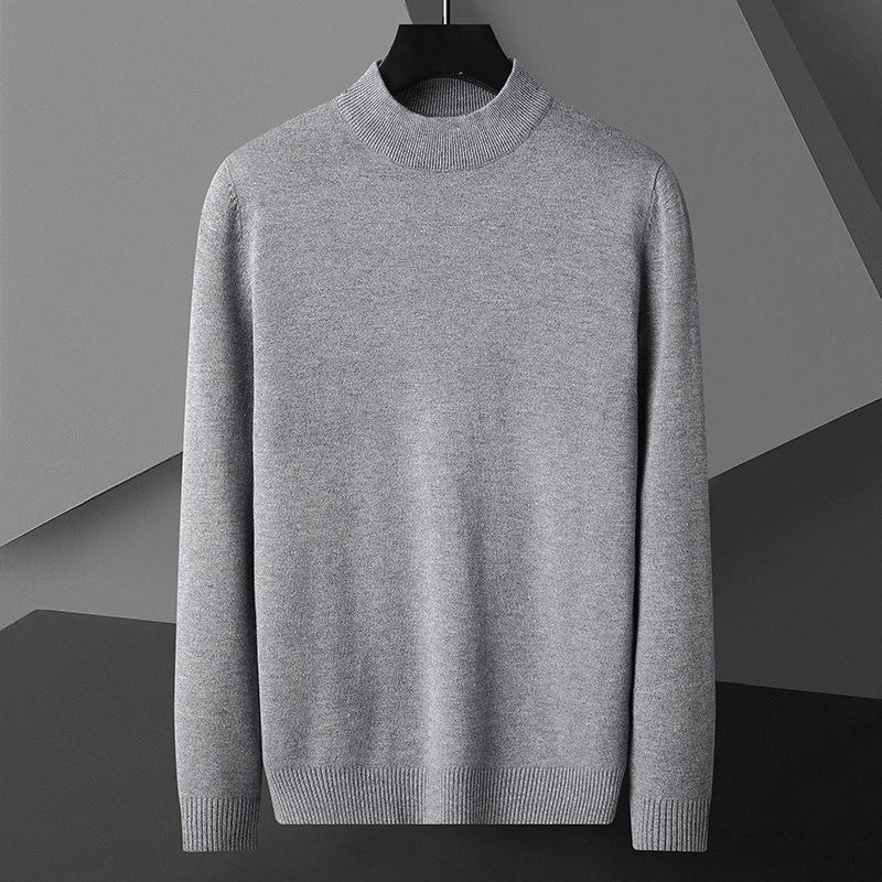 Men's Autumn/Winter Slim Fit Woolen Pullover - Half High Neck Knitted Sweater