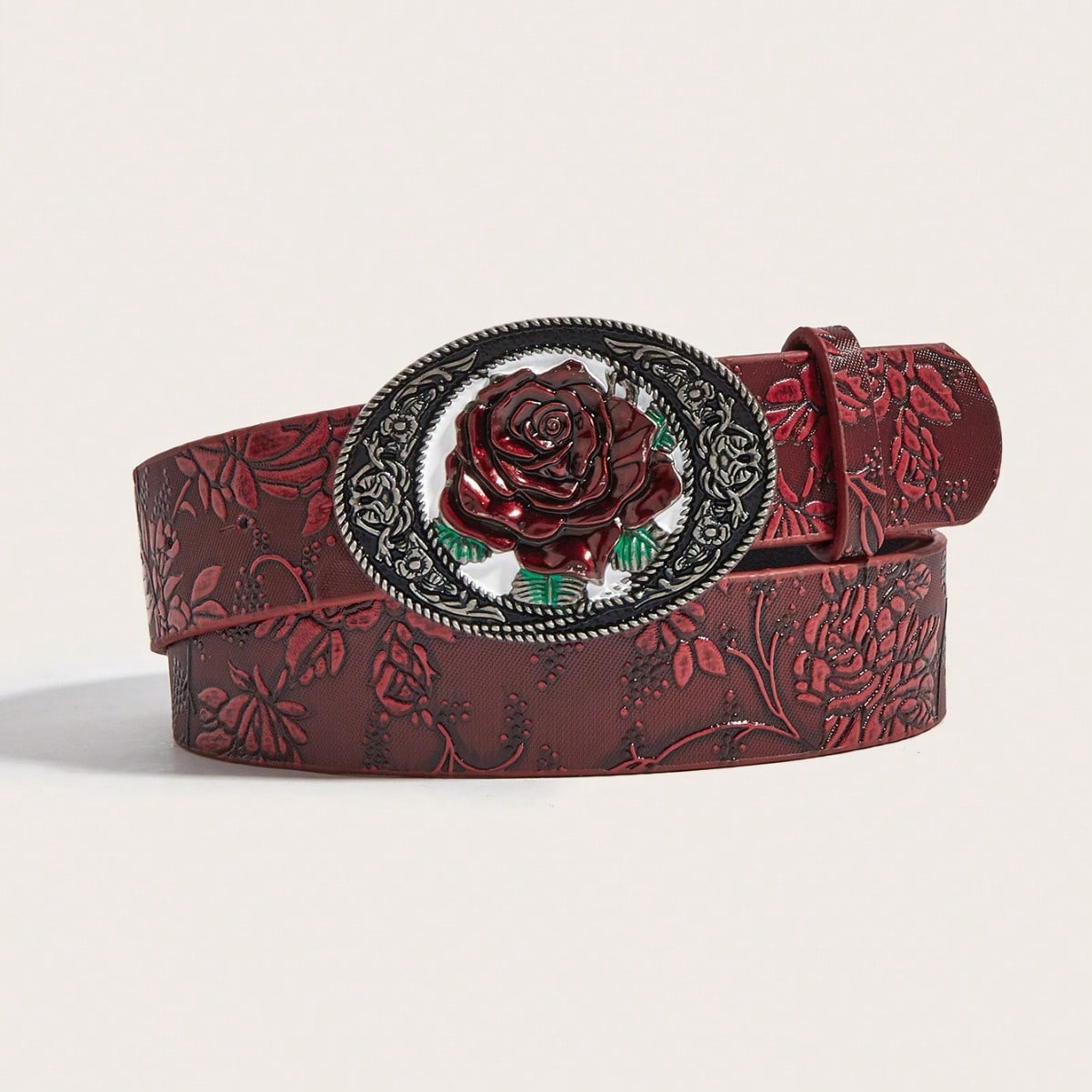 Retro-Gürtel Damen Westernstil Rosenprägung Vielseitiges Gürtelzubehör Neue Damen 102cm rot