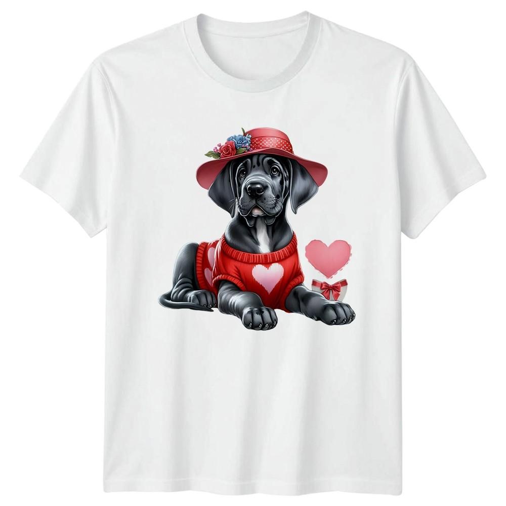Puppy In Hat Hearts Valentines Day Unisexs TShirt Unisexs Tee Graphic Top S