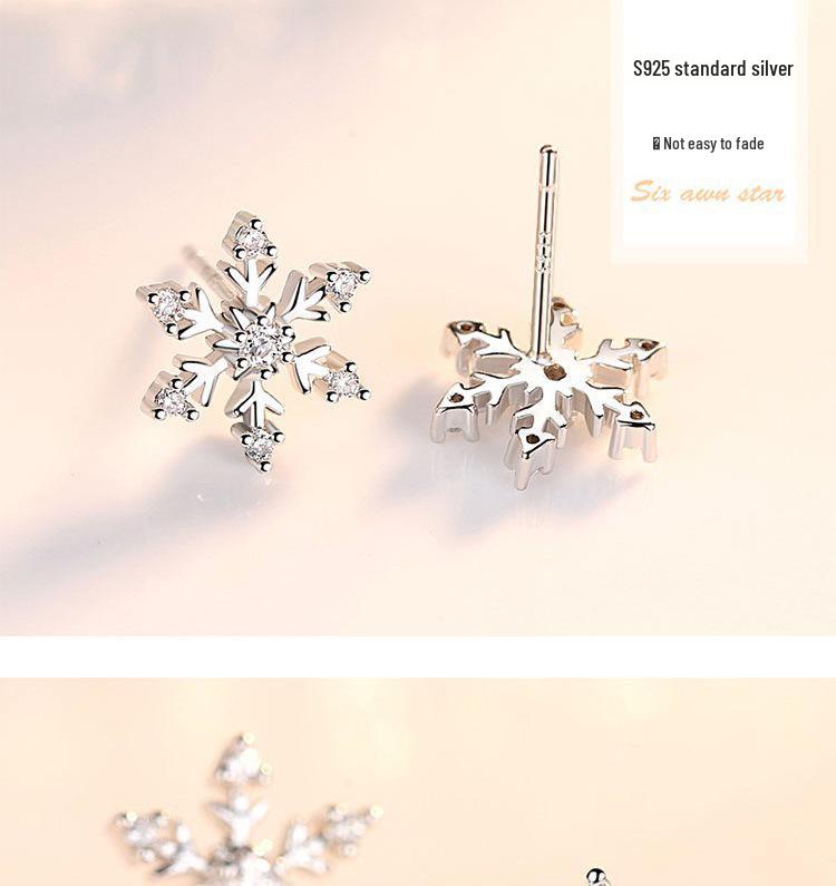 S925 Sterling Silver Snowflake Flower Stud Earrings with Inlaid Diamonds, Sweet and Romantic Christmas Accessory for Women