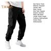Men Cargo Pants Drawstring Elastic Waist Solid Color Muti Pockets Ankle-banded Loose Sport Trousers Daily Wear Casual Pants