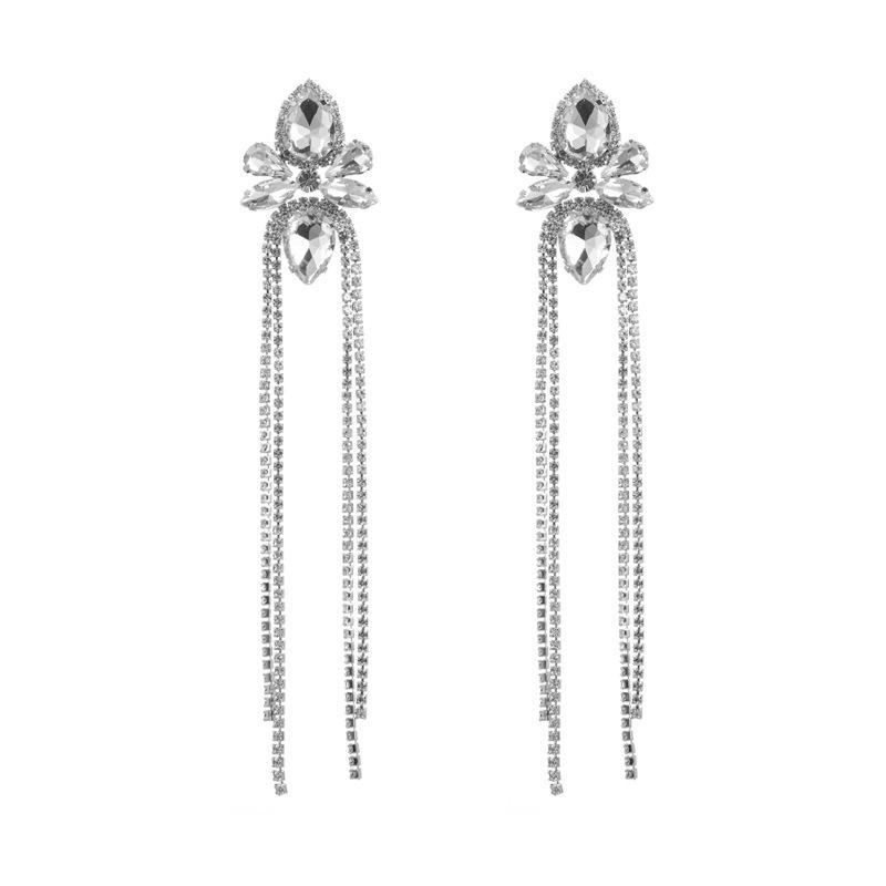 Women's Super Flash Rhinestone Claw Chain Tassel Earrings Long Luxury Versatile Drop Earrings