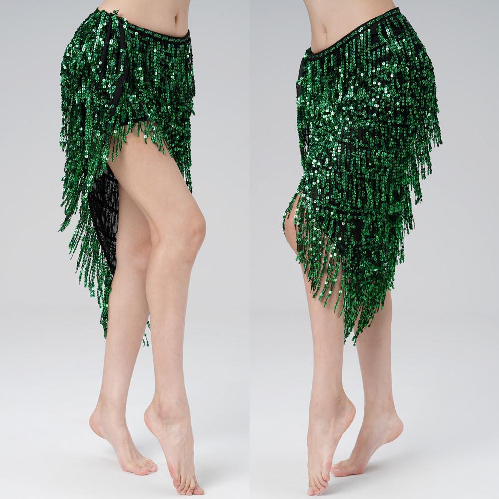 

Юбка для практики танца живота с пайетками и кисточками One Size