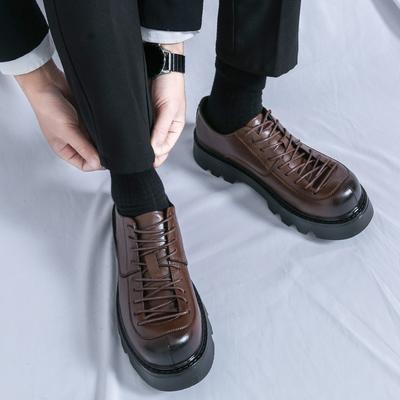 Men All-match Leather Platform Oxfords Footwear Lace-Up Thick Tottom Male Derby Shoes Casual Mens Square Toe Formal Dress Shoes