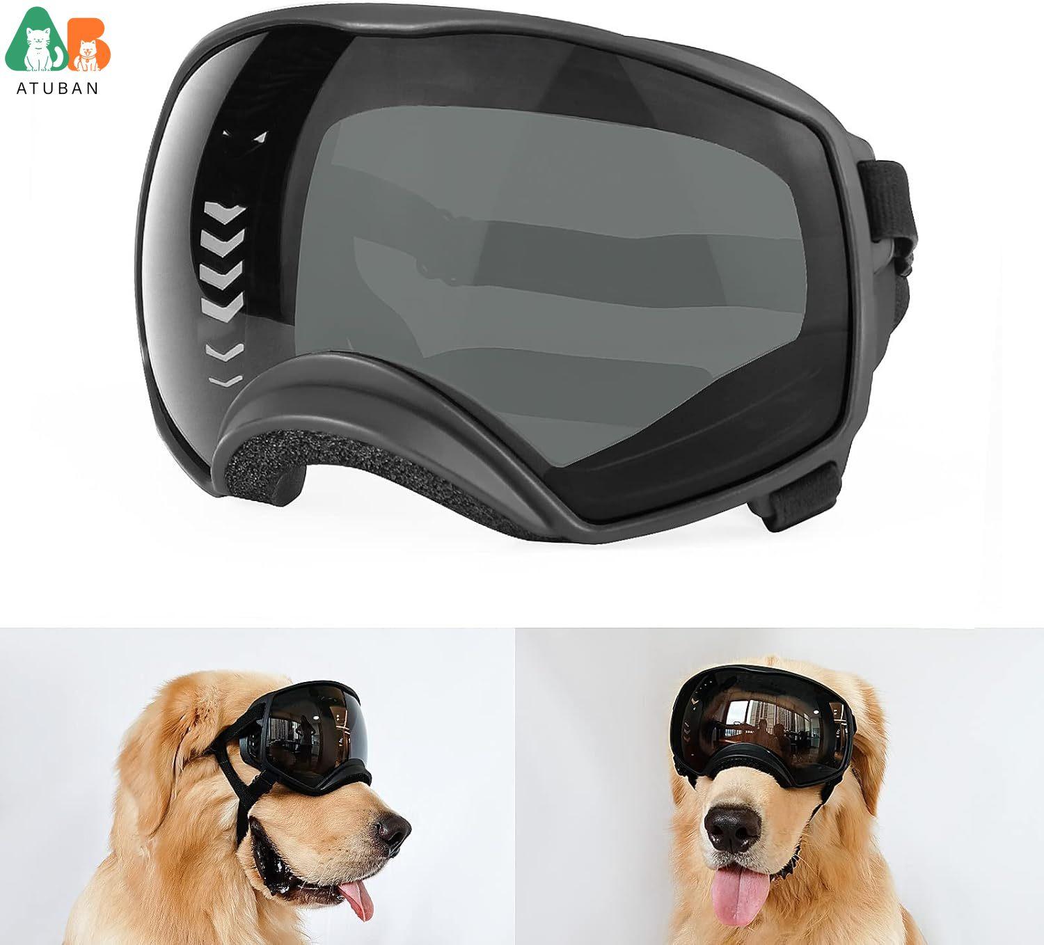 

ATUBAN Dog Goggles for Medium to Large Breed, UV Protection Dog Sunglasses Wide Version Windproof Eye Wear for Outdoor Driving чёрный