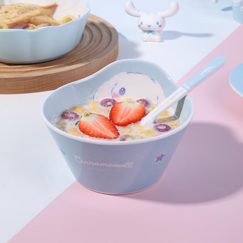 1pcs Sanrio Cinnamoroll Tableware Anti Fall Cartoon Breakfast Plate Anti Scald Non-Slip Handlecup Spoon Bowl With Lace Cutlery