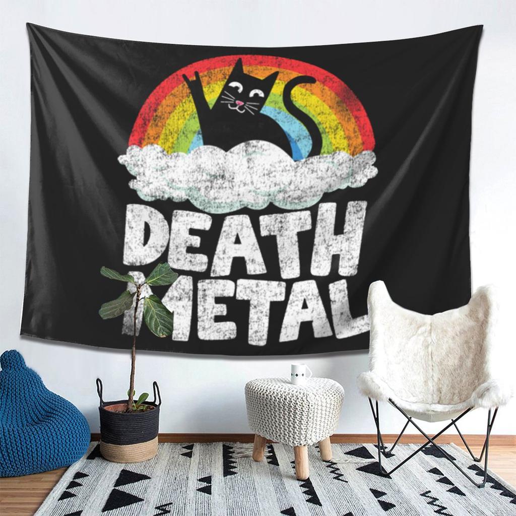 Funny Death Metal Cat Gift Rainbow Heavy Metal Tapestry Wall Hanging Aesthetic Home Decor Tapestries for Living Room Bedroom