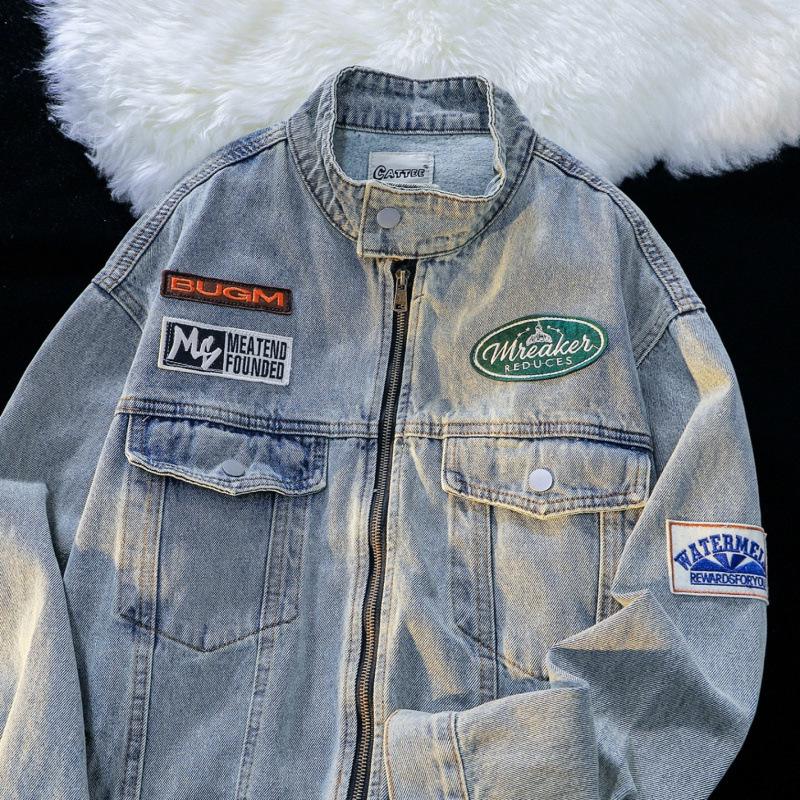 

American High Street Vintage Denim Jacket - Unisex, Washed & Distressed, Autumn Trendy, Loose Fit, Casual Motorcycle Style 2XL [Premium Quality]