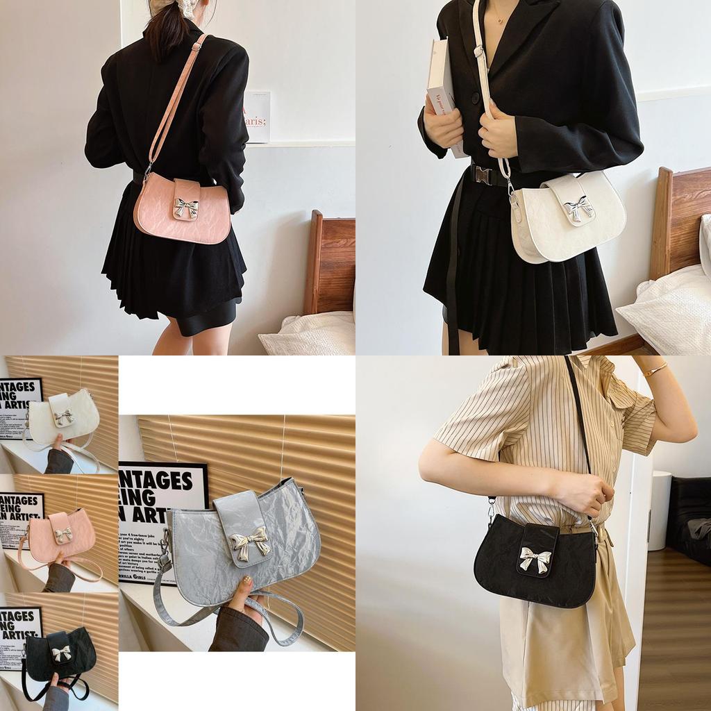 Chic Street Style Chain Shoulder Bag For Women 2024 Trendy Bowknot Pu Leather Purse