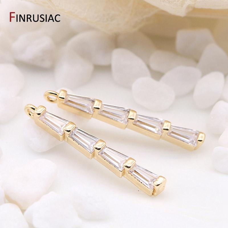 

Earring Making Supplies 14k Gold Plated Zircon Strip Pendant For DIY Earrings Fittings 1 piece